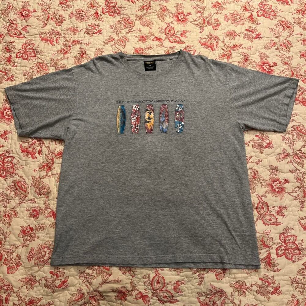 Nautica Men's Grey and Blue T-shirt